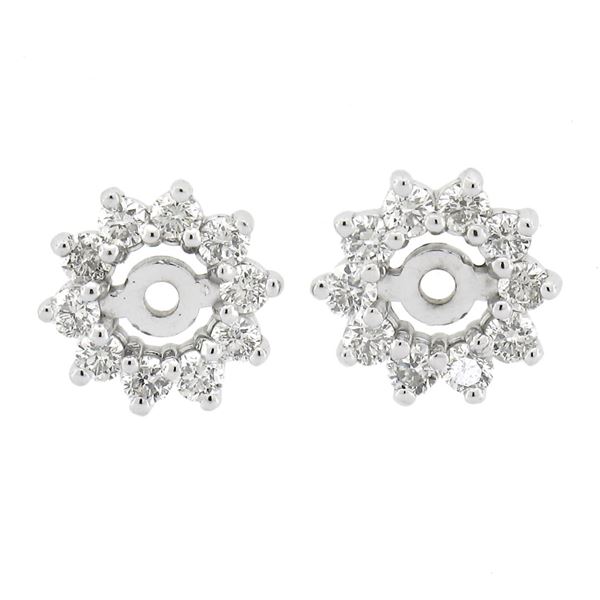 New 14k White Gold 0.37 ctw Round Brilliant Cut Prong Set Diamond Halo Jackets