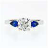 Image 5 : NEW 14k White Gold 1.47 ctw GIA Round Diamond & Sapphire 3 Stone Engagement Ring