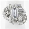 Vintage Platinum 5.1 ctw GIA Emerald Cut Baguette & Round Diamond Geometric Ring