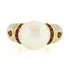 Image 4 : Fancy 18K Yellow Gold 11mm White Pearl Solitaire w/ Ruby & Diamond Accents Ring