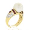 Image 9 : Fancy 18K Yellow Gold 11mm White Pearl Solitaire w/ Ruby & Diamond Accents Ring