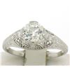 Antique Art Deco Platinum 1.30 ctw GIA Diamond Etched Filigree Engagement Ring