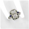 Image 3 : Antique Art Deco 18K White Gold .46 ctw Diamond Sapphire Open Etched Dinner Ring