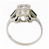 Image 8 : Antique Art Deco 18K White Gold .46 ctw Diamond Sapphire Open Etched Dinner Ring