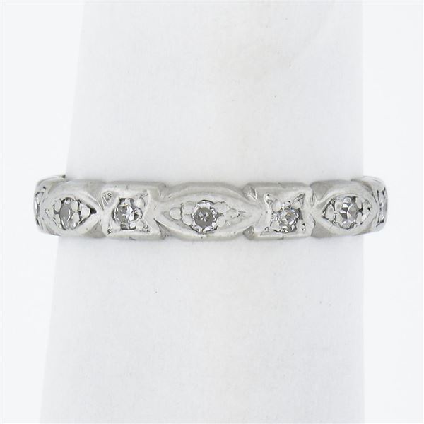 Antique Platinum 0.15 ctw Diamond Alternated Marquise & Square Eternity Band Rin