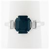 Image 1 : Platinum GIA Octagonal Greenish Blue NO HEAT Sapphire & Diamond 3 Stone Ring