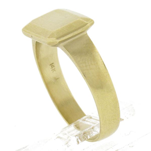 Solid 14K Yellow Gold Rectangular Engravable Center Matte Finish Signet Ring