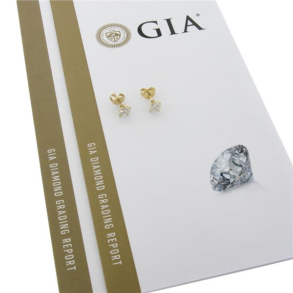 NEW 18k Gold 1.81 ctw GIA Round Brilliant Diamond 4 Prong Martini Stud Earrings