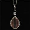 Image 3 : Vintage Silver Oval Tiger's Eye w/ Orange & Pink Stones Accents Pendant Necklace