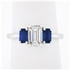 New Platinum 1.71 ctw GIA Emerald Cut Diamond & Sapphire 3 Stone Engagement Ring