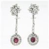 Vintage 14k Gold GIA Burma NO HEAT Ruby Diamond Flower Dangle Statement Earrings