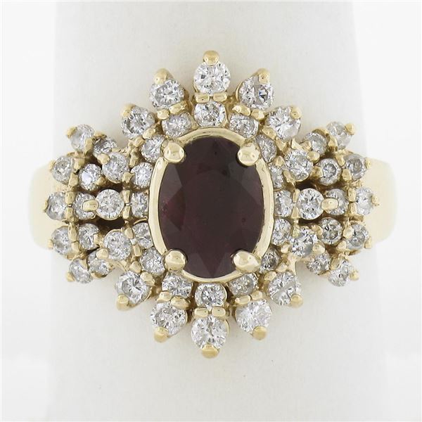 14k Yellow Gold 2.52 ctw Oval Ruby w/ Round Brilliant Diamond Halo Cocktail Ring