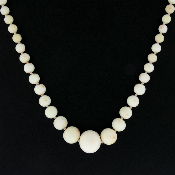 Vintage Graduated Angel Skin Coral 26.5" Necklace & 14K Gold Filigree Hook Clasp