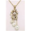 Image 2 : Vintage 14K Yellow Gold Round Pearl &.20 ctw Diamond Spiral 16" Pendant Necklace