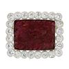 Image 1 : Vintage Platinum Floral Carved Ruby 2.88 ctw Old European Diamond Halo Pin Brooc