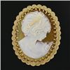 Image 2 : Vintage 14k Yellow Gold Carved Shell Cameo w/ Scalloped Frame Pin Brooch Pendant