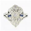 Image 4 : Antique Art Deco 14k White Gold 0.24 ctw Diamond Sapphire Filigree Open Work Rin