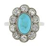 Image 4 : Antique Victorian 18k Gold Oval Cabochon Turquoise w/ Mine Cut Diamond Halo Ring