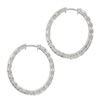 Image 2 : 14K White Gold Large 5 ctw In and Out Emerald Cut Diamond Oval Shape Hoop Earrin