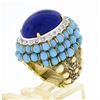 Image 9 : Vintage 14k Gold Cabochon Lapis Turquoise Bead & Diamond Textured Cocktail Ring