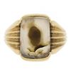 Image 4 : Antique Victorian 10k Gold Rectangular Channel Moss Agate Solitaire Grooved Ring