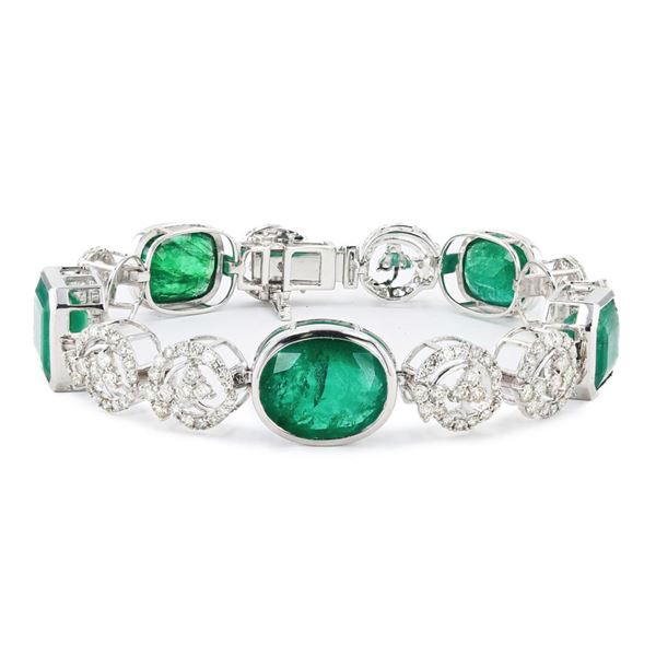 32.68 ctw Emerald and 4.33 ctw Diamond 18K White Gold Bracelet