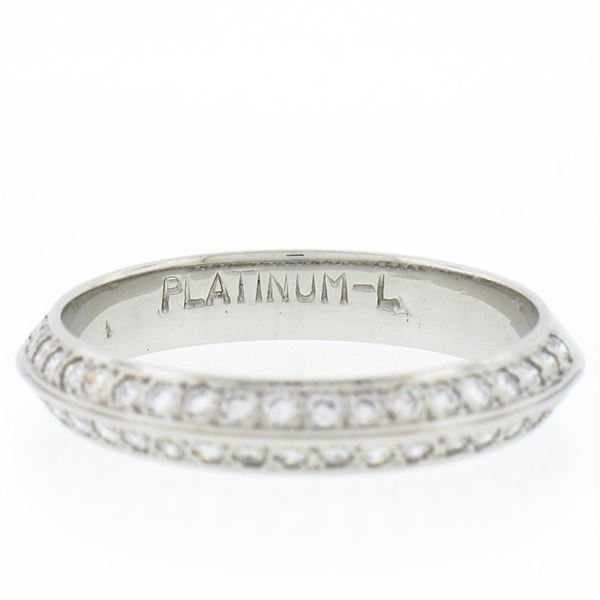 NEW Platinum 0.30 ctw Round Pave Diamond Dual Row 3.4mm Wide Knife Edge Band Rin