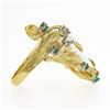 Image 6 : Vintage 18k Gold GIA Pear Cabochon Opal w/ Diamond & Emerald Bark Textured Ring