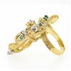 Image 7 : Vintage 18k Gold GIA Pear Cabochon Opal w/ Diamond & Emerald Bark Textured Ring