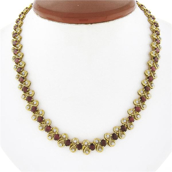 Vintage 14K Gold 21 ctw GIA Burma Ruby & Diamond Figure 8 Link Statement Necklac
