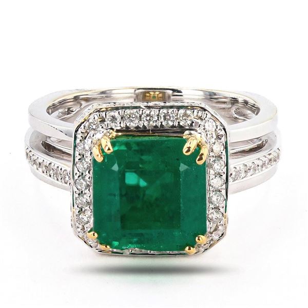 3.77 ctw Emerald and 0.53 ctw Diamond 18K White and Yellow Gold Ring