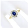 Image 3 : Vintage 14k Yellow Gold GIA NO HEAT Cushion Sapphire w/ Diamond Flower Halo Ring