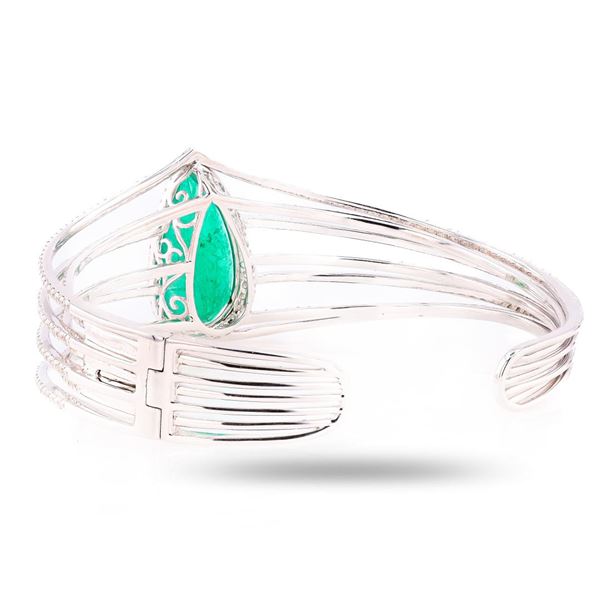 8.03 ctw Emerald and 4.89 ctw Diamond 14K White Gold Bangle