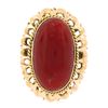 Image 4 : Vintage 18k Gold GIA Oval Cabochon Orange-Red Coral w/ Open Work Frame Ring