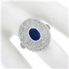 Image 3 : Platinum Oval Bezel Sapphire Pave Diamond Covered Milgrain Platter Cocktail Ring