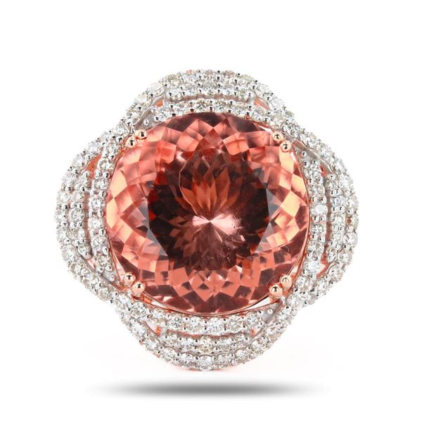 14.37 ctw Morganite and 1.48 ctw Diamond 14K Rose and White Gold Ring
