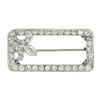Antique Art Deco Platinum Old Cut Diamond w/ Emeralds Open Geometric Brooch Pin