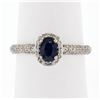 Petite 14K White Gold 1.05 ctw Oval Sapphire Solitaire & Diamond Halo Promise Ri