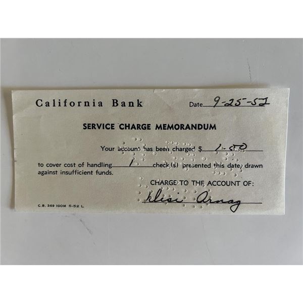 Desi Arnaz signed bank receipt