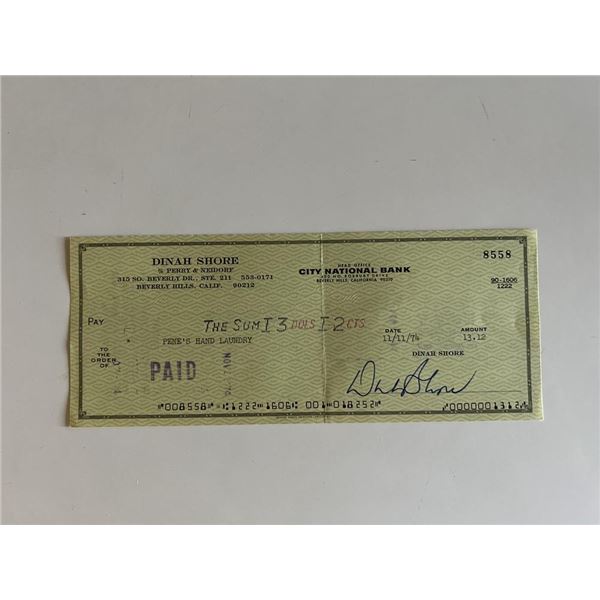 Dinah Shore signed check