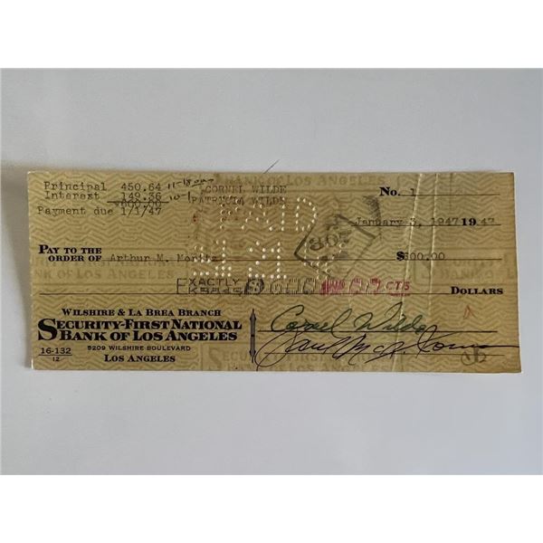 Beach Red Cornel Wilde signed check