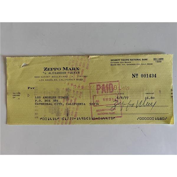 Zeppo Marx signed check