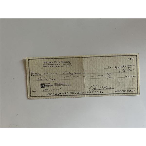 Elvis Presley Jailhouse Rock Gloria Pall signed check