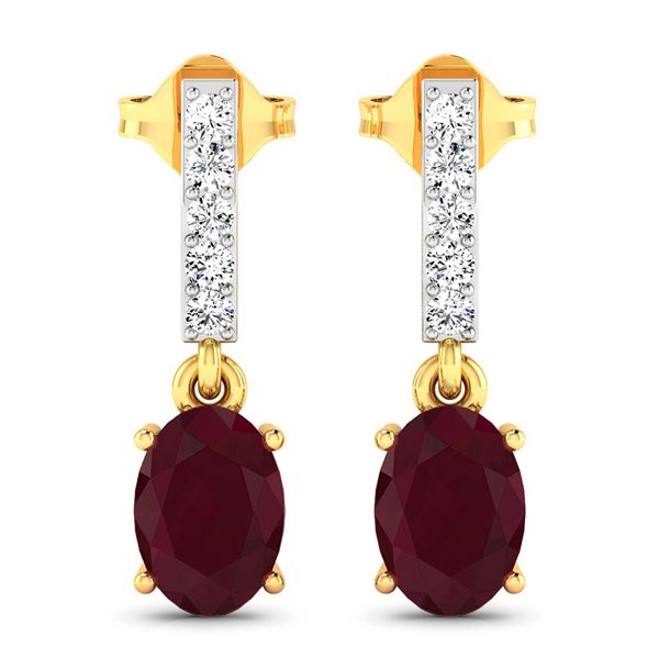14KT Yellow Gold 1.7ctw Ruby and Diamond Earrings