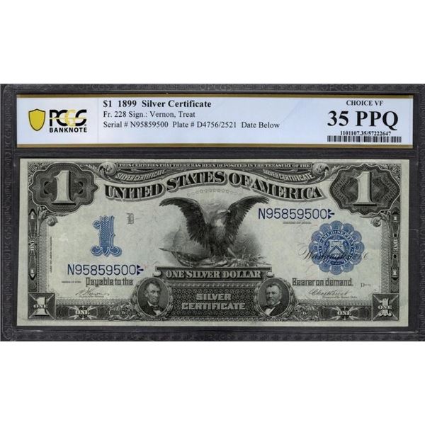 1899 $1 Black Eagle Silver Certificate PCGS 35PPQ