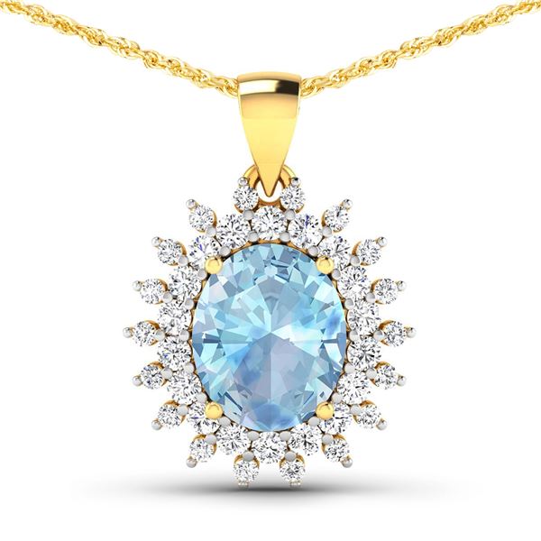 14KT Yellow Gold 2.7ctw Aquamarine and Diamond Pendant