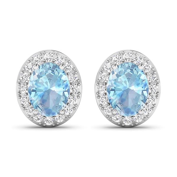 14KT White Gold 1.92ctw Aquamarine and Diamond Earrings
