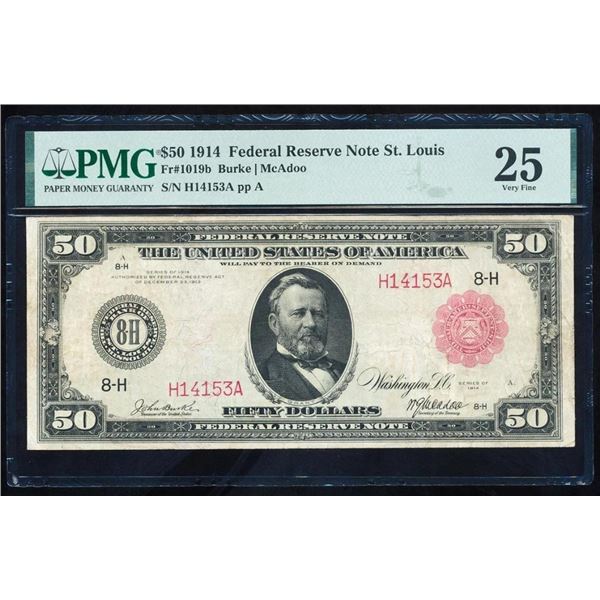 1914 $50 Red Seal St Louis FRN PMG 25