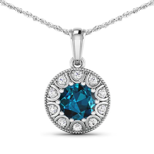 14KT White Gold 2.05ctw London Blue Topaz and Diamond Pendant