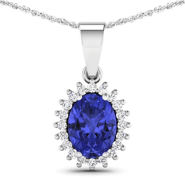 14KT White Gold 1.15ctw Tanzanite and Diamond Pendant